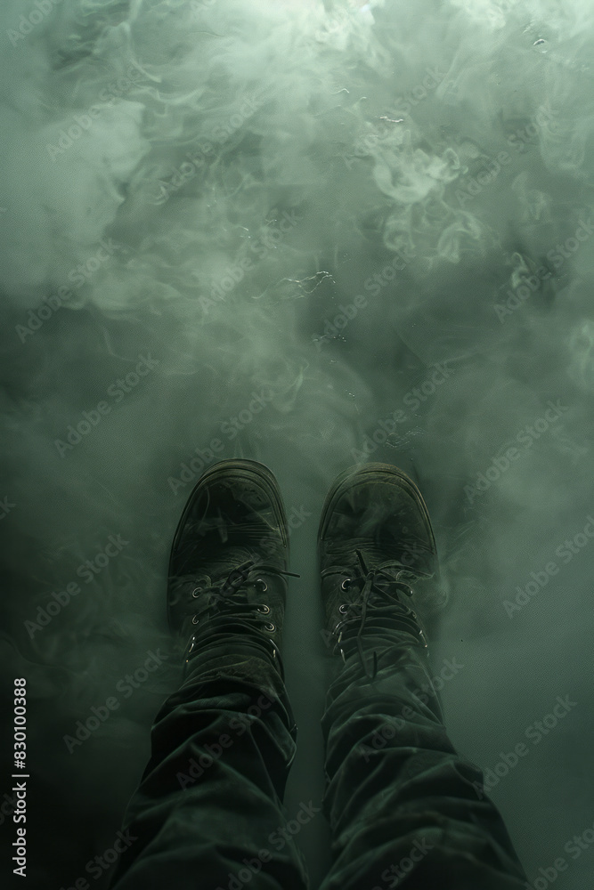 Poster artistic rendering of a human body with dark mist creeping up from the feet, engulfing the body and 