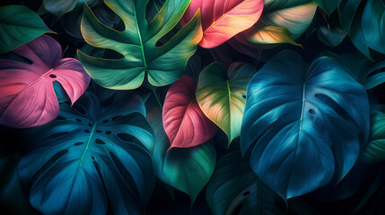 A colorful leafy plant with a blue background