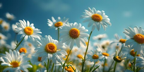 Fototapeta premium Daisy-filled meadow under a clear blue sky. Concept Nature Photography, Floral Landscape, Sunny Day, Wildflowers, Scenic Beauty