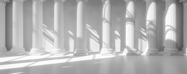 Minimalist Greek columns crafted from white marble.