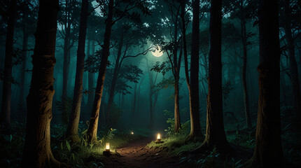 immerse-yourself-in-a-mystical-setting-deep-within-the-forest-where-flickering-candles-and-a-symboli
