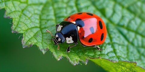 Obraz premium Captured Ladybug up close. Concept Macro Photography, Insects, Nature Close-Up, Ladybugs