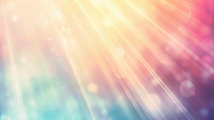 An abstract background with soft, glowing light rays in pastel colors, creating a serene and dreamy atmosphere,