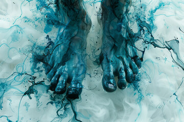 Illustration of feet with chaotic, intertwined blue and black lines, highlighting the struggle with foot health,