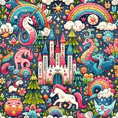 pattern illustration that embodies a Children's Fantasy Playful, features whimsical and whimsical elements
