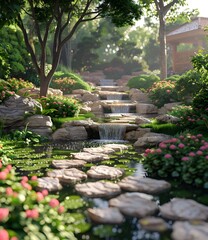 Obraz premium Chinese style garden landscape design renderings