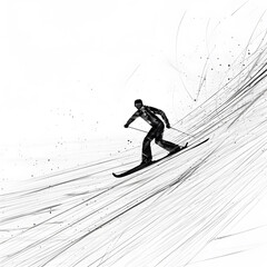 black and white sketch illustration of snow skiing vector