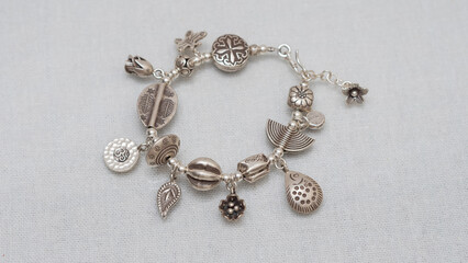Luxury handmade silver jewelry on white background