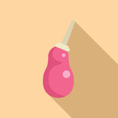 Flat design vector of a baby's feeding bottle in pink with a pastel background and long shadow