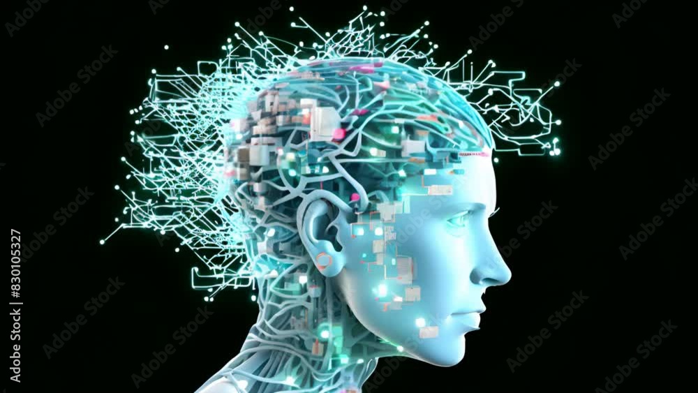 Poster A man's head is shown with a computer chip in it