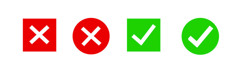 Obraz premium Green checkmark, red cross icon. 