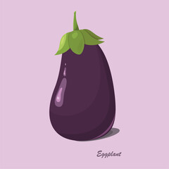 Illustration of a eggplant. Eggplant illustration on a purple background. Food. Nature. Vegetable. Organic. Vector. Simple. Purple. Garden. Tenplate. Icon. Sign. Cartoon. Fresh. Delicious. Cooking. Di