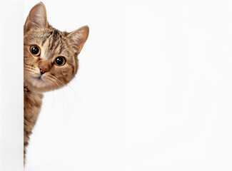 Adorable Cat Peeking from White Background with Curious Eyes