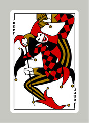 Joker playing card in funny comic modern colorful linear style. Vector illustration