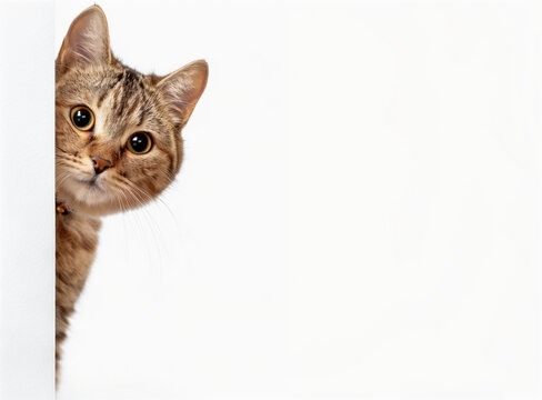 Adorable Cat Peeking from White Background with Curious Eyes