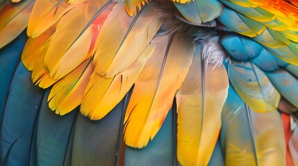 Obraz premium Detailed close up of colorful bird wing feathers