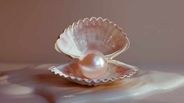 Close up image of organic pearl on shell isolated on beige background with clipping path.