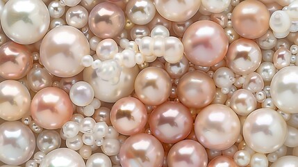 Close up luxury natural background of nacre seashell and pile of pearls texture
