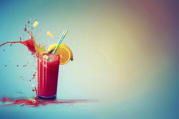 Dramatic splash of red juice against a minimalist backdrop, capturing the essence of freshness and vitality.