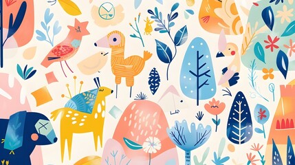 Enchanting Floral and Fauna Pattern in Vibrant Hues