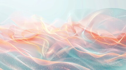 Fototapeta premium Abstract gradient from light turquoise to peach with glowing wave-like textures background