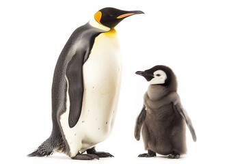 Fototapeta premium Emperor Penguin and Baby Penguin Isolated on White Background