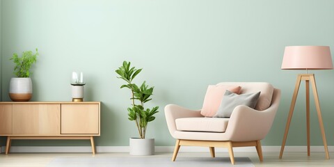 Modern calming psychotherapy room with professional decor in pastel colors. Concept calming decor, professional setting, psychotherapy room, modern design, pastel colors