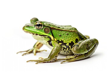 Obraz premium Close-Up of Green Frog on White Background