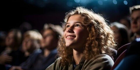 Youth frightened at art house cinema film screening. Concept Fear, Youth, Art House Cinema, Film Screening, Emotions