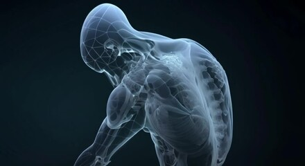 Blue transparent human body with visible spine