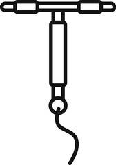 Simple black and white icon of a fishing hook attached to a line and rod