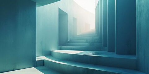 Obraz premium Stairs ascending towards entrance of building, urban architecture, cityscape, modern construction, entrance pathway