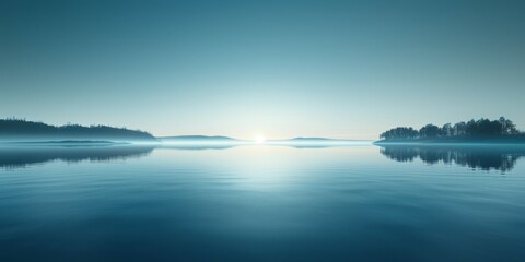 Fototapeta premium A body of water with trees visible in the distant background, under a clear sky
