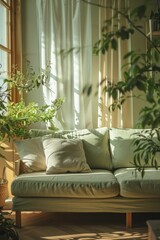 Green living tips in a modern apartment, showcasing eco-friendly products and sustainable practices, encouraging a green lifestyle with a touch of simple minimal style.