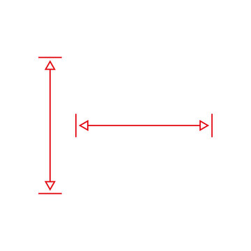 Long double red arrow. Thin straight dual arrows with size. Vector Illustration. 
