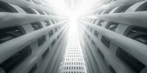 Obraz premium A tall building with a multitude of windows reaching into the sky