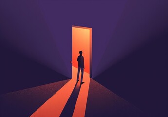 Dramatic Silhouette of a Person in a Colorful Abstract Space