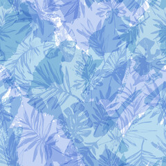 Abstract grunge tropical leaves seamless pattern