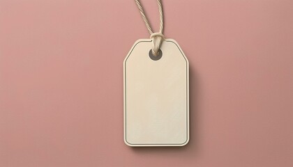 Pink tag with red string on white background Blank pink tag tied with red string, isolated Product tag, pink with red string, on white