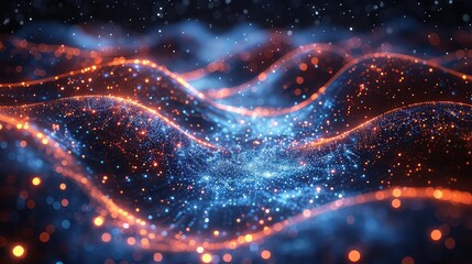 Obraz premium Futuristic neon abstract background websites big data background with glowing dynamic lines binary code stripes