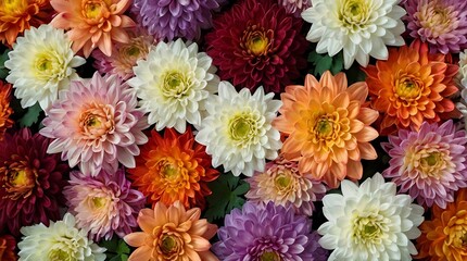  arrangement of multicolored spider mums with white, yellow, orange, red, purple, and pink petals.
