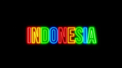 text indonesia neon colorful 4k video. 3d render illustration