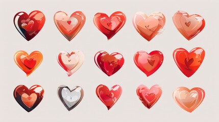 Fototapeta premium Red heart icons set