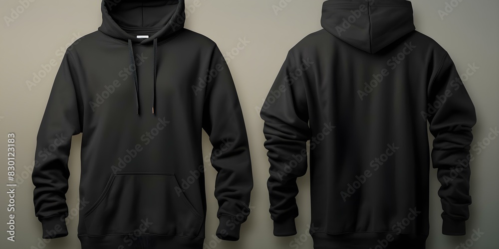 Wall mural Black hoodie mockup design from front and back view. Concept Clothing Design, Apparel Mockup, Front View, Back View, Black Hoodie - Wall murals