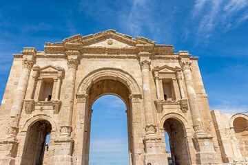 Fototapeta premium Front view of the Arch of Hadrian in Gerasa. Jerash. Jordan. Horizontally. 