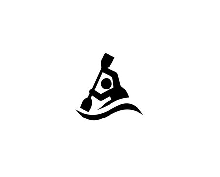 recommend clip art: Vector illustration of a boatman on a kayak or canoe with oars
