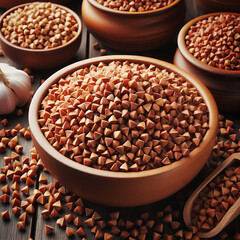 Fototapeta premium Lots of buckwheat in a bowl