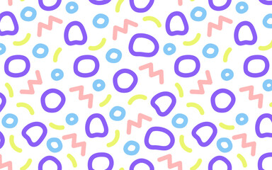 Fun colorful line doodle seamless pattern. Creative minimalist style art background for children or trendy design with basic shapes.