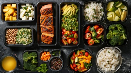 Fototapeta premium Healthy fitness meal prep with balanced nutrition