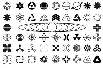 Y2k vector set. geometric brutalism forms sticker. Y2k style graphic design. Star burst sticker vector set. Stars collection. Star icons. Vector illustration star blank label.